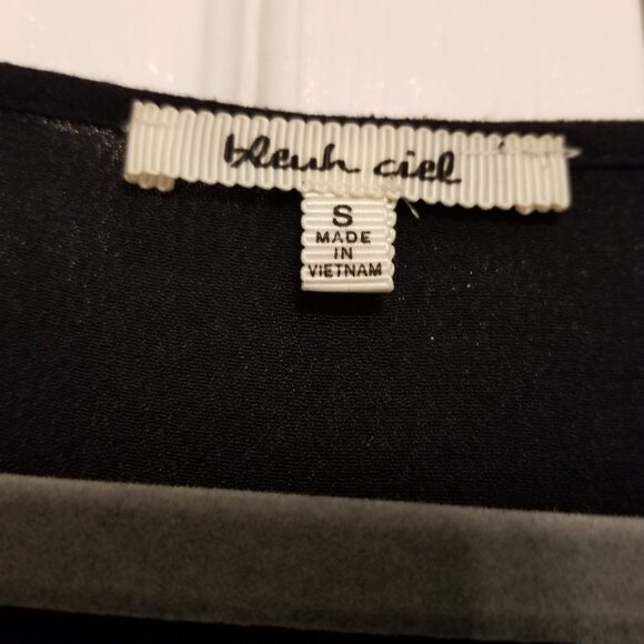 Black Wrap Top Peplum Style Blouse with Tie and Front Pleat Small Bleuh Ciel - Picture 4 of 10